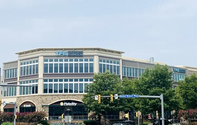 Street-level exterior of The Fitness Equation health club and gym in One Loudoun, Ashburn VA